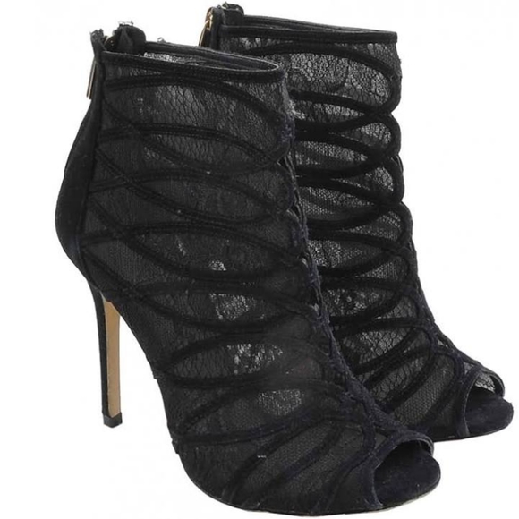 KAREN MILLEN Black Sheer Peep Toe Ankle Booties NWOT - Picture 2 of 14